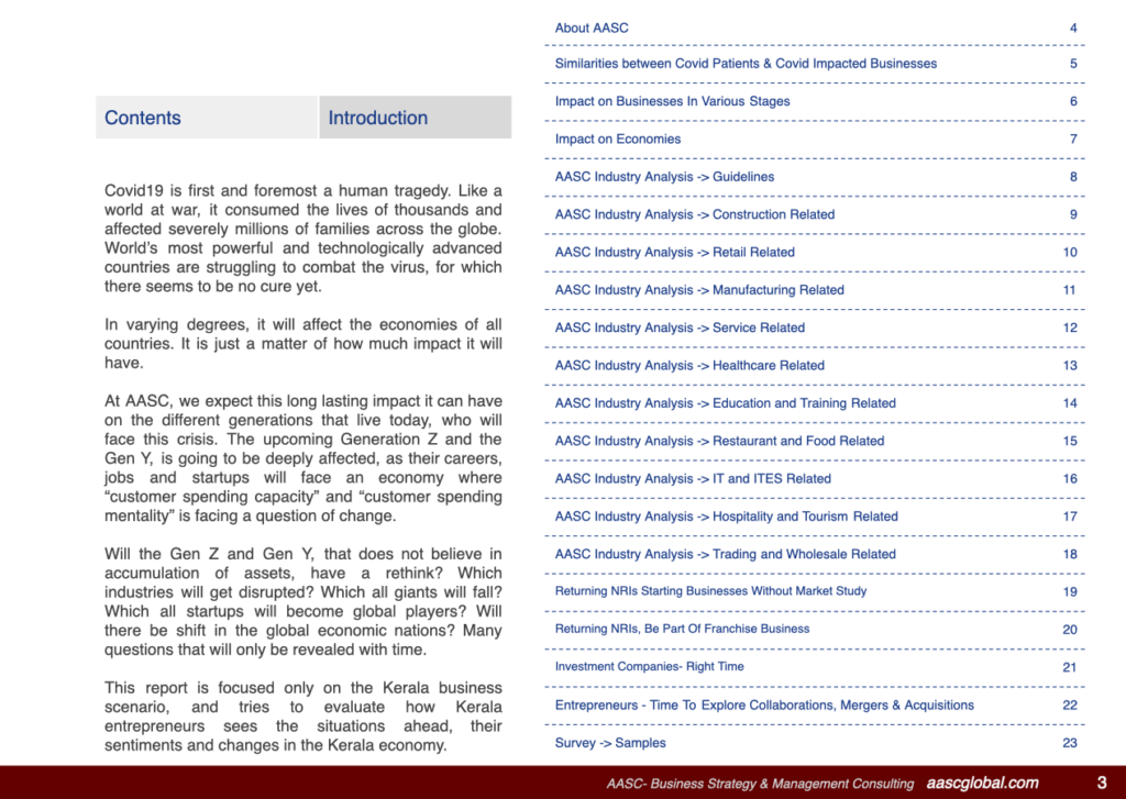 Contents of AASC Kerala Covid Economic Report